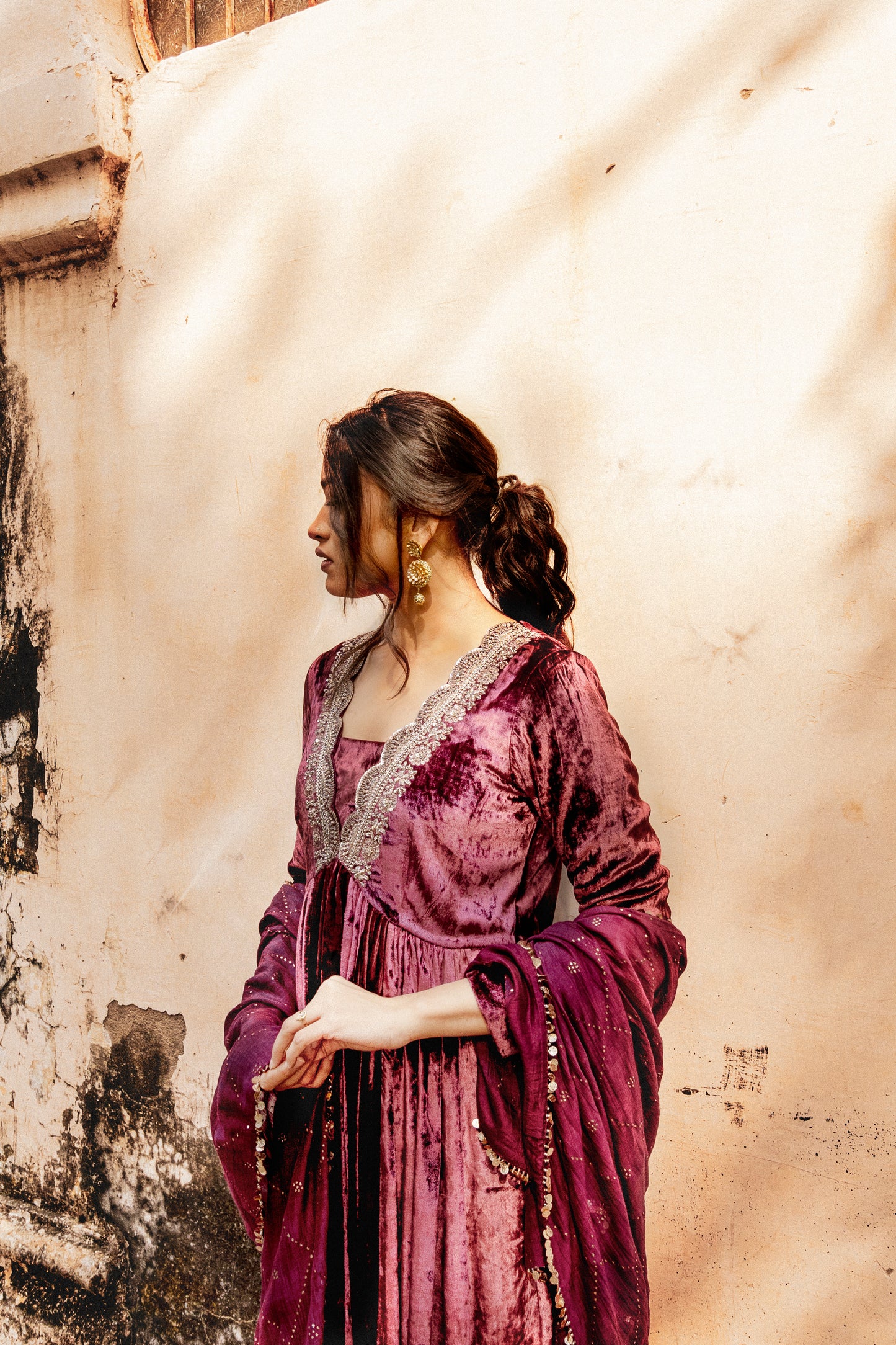 Wine Anarkali Kurta