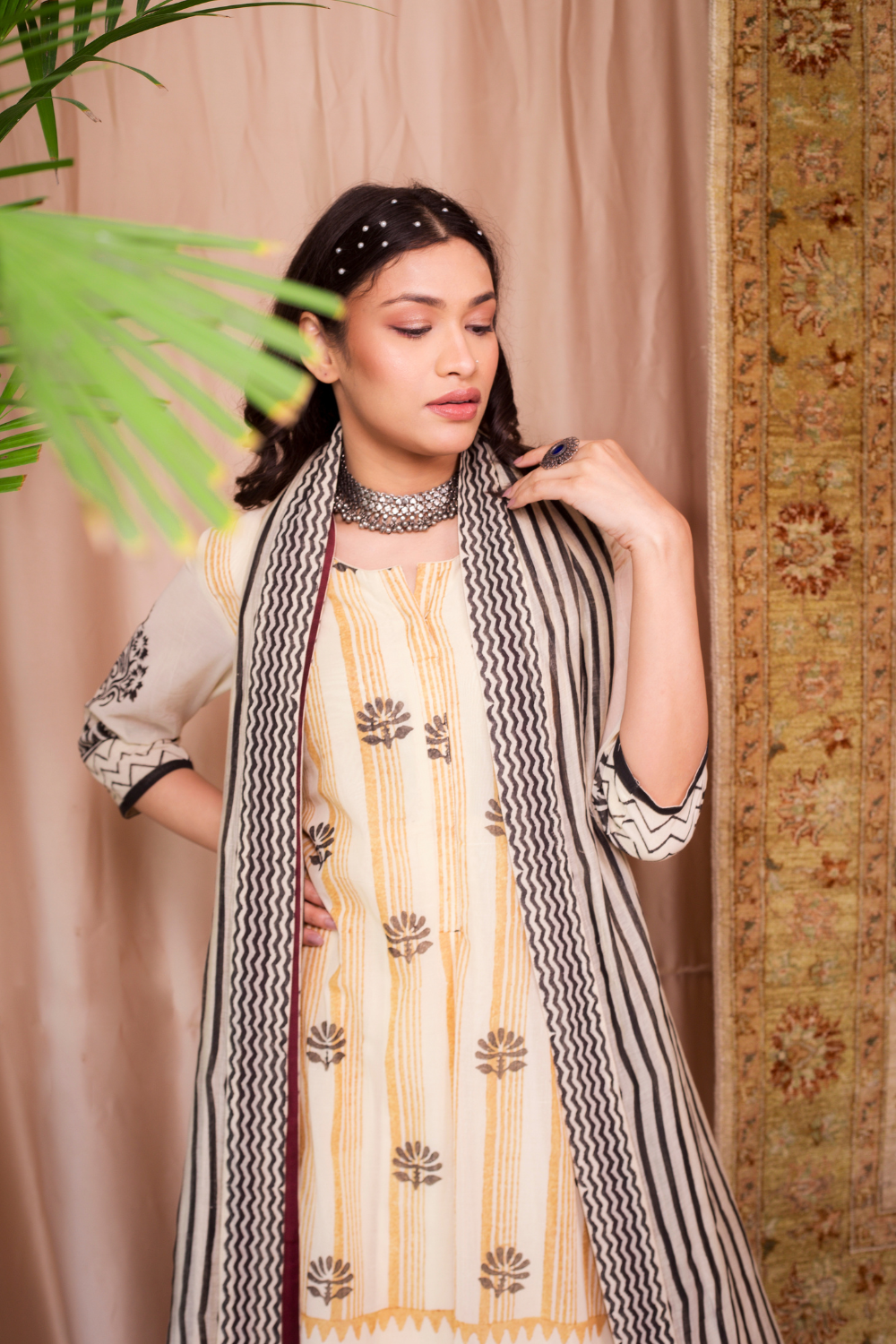 Naaz Style 06 (Voil Straight Block with Stripe Dupatta)
