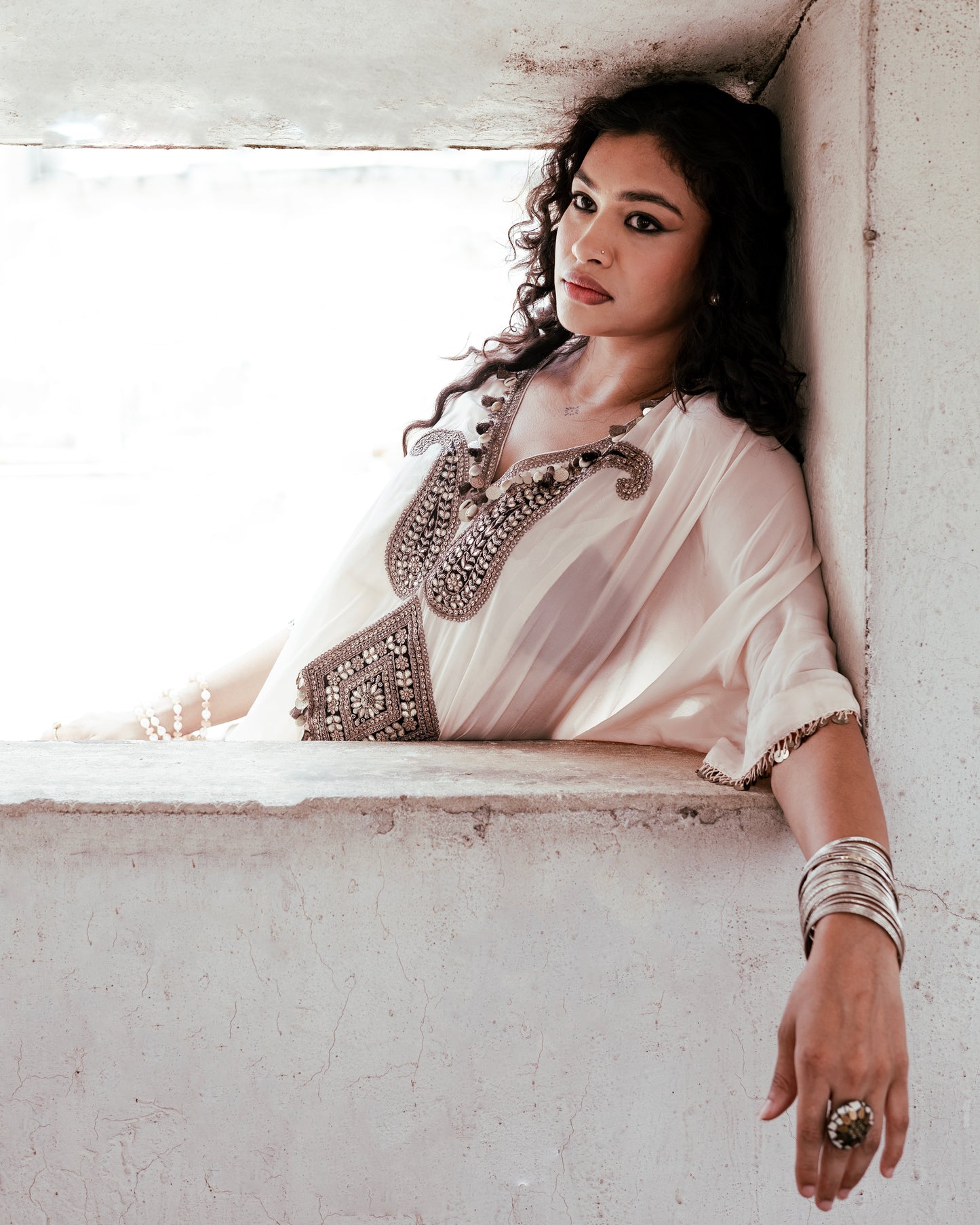 ROOHANI CREAM KAFTAN
