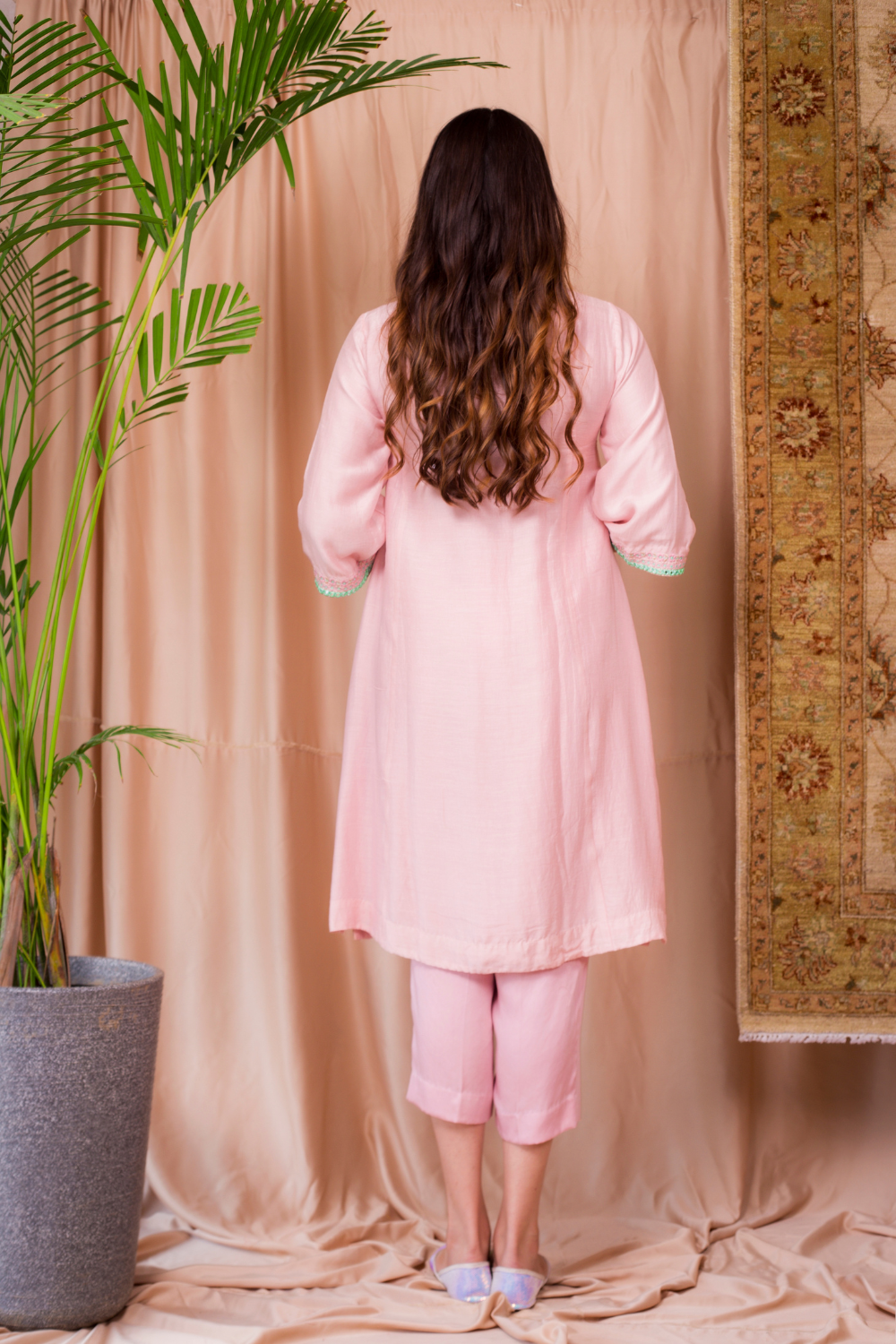 Girls Trisha Kaftan Pant Set - Pink & White – sukoshi.in