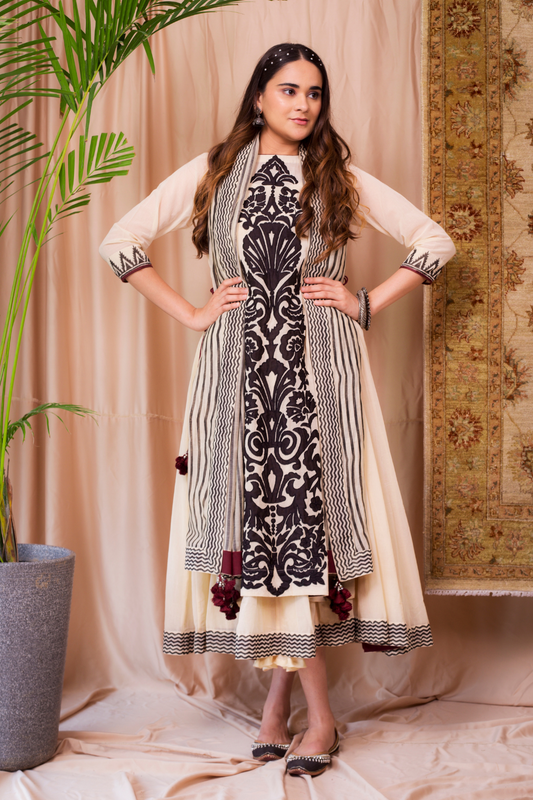Naaz Style 05 (Voil Kali Patch With Stripe Block Dupatta)