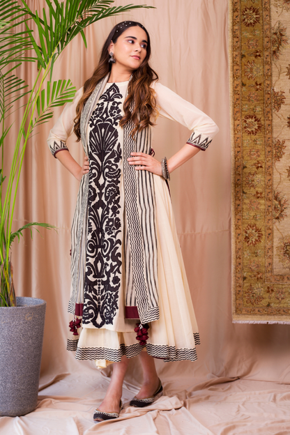 Naaz Style 05 (Voil Kali Patch With Stripe Block Dupatta)